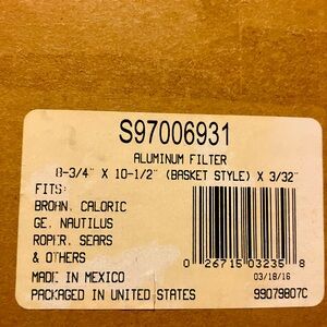 New Aluminum Range Hood Filter Basket Style S97006931
